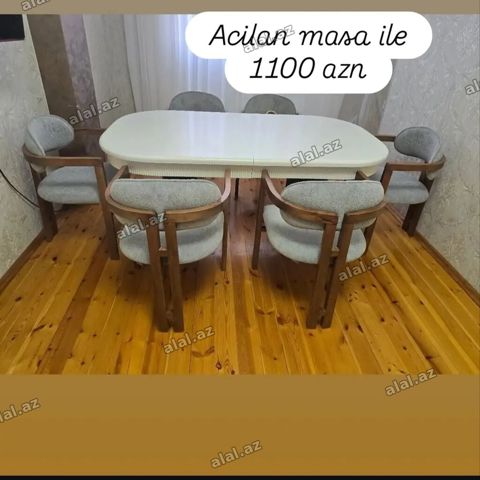 1.Açılan masa dəsti – 1100 AZN - Yemək otağı üçün zərif dizaynlı masa — Bakı
