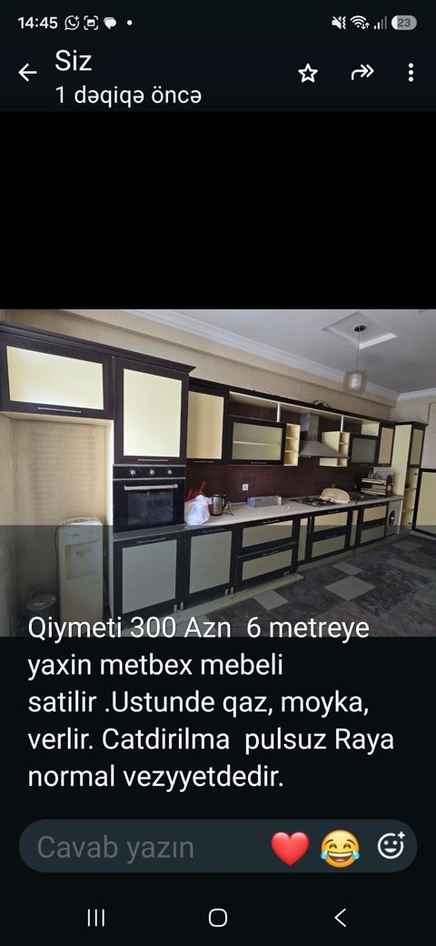 Mətbəx mebeli dəsti – təxminən 6 metr - Qiymət: 300 AZN (şəkildə — Sumqayıt