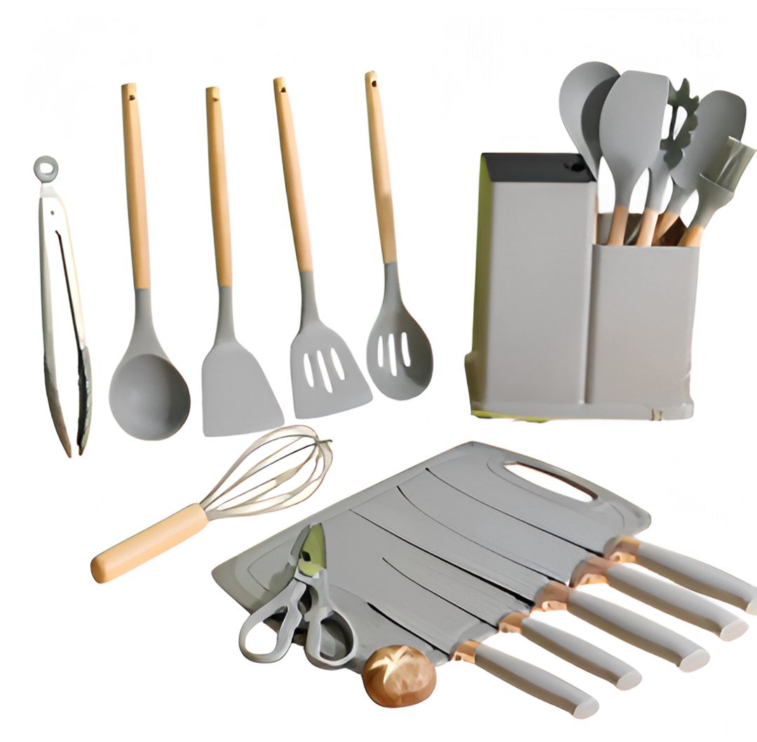 Mətbəx ləvazimatları dəsti, silikon/taxta, boz, 19 parça CM-055 — Mallar, Bakı (2)