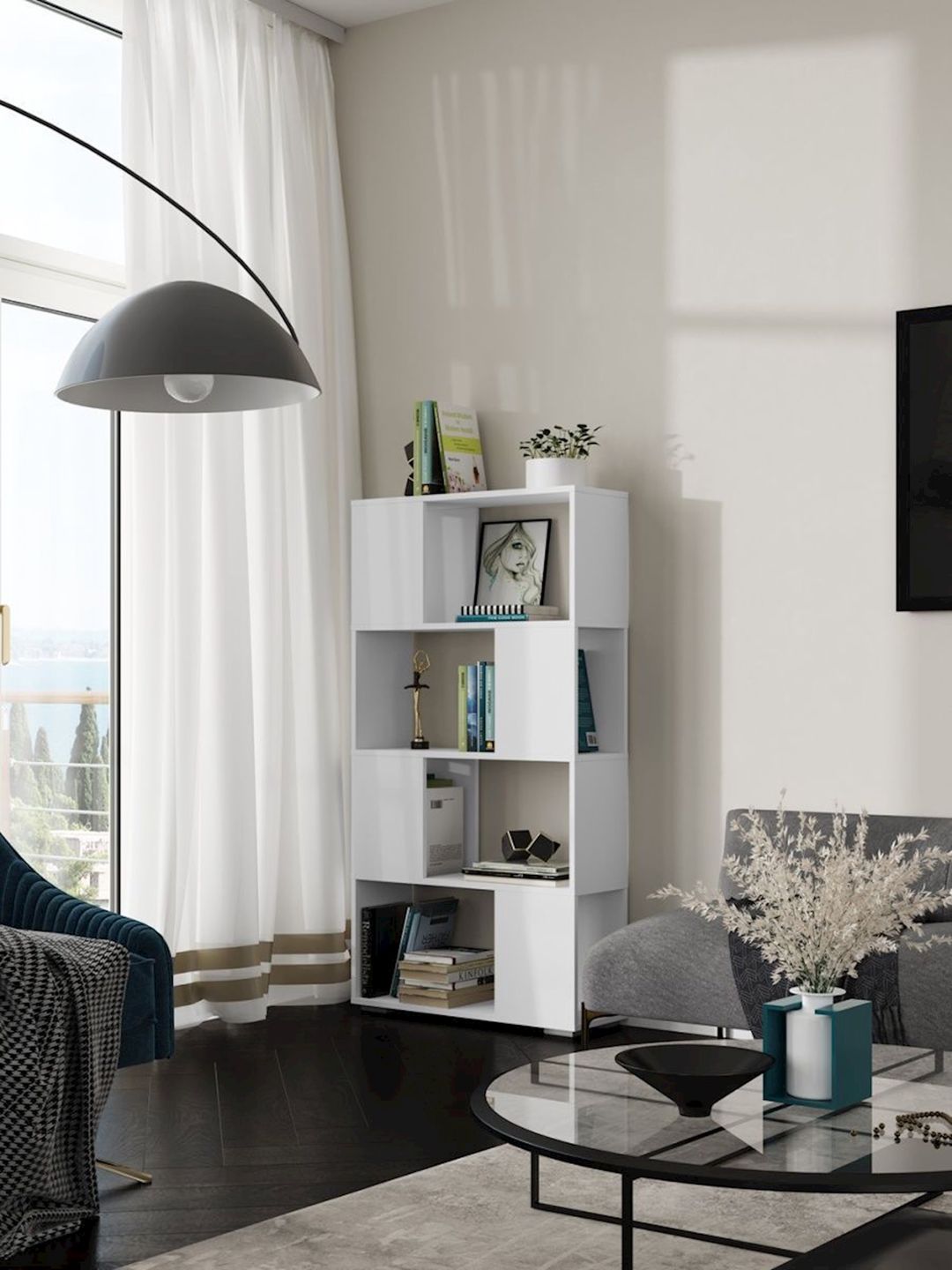 Stellaj 3563_StellajloftWhite, 142х75х25.6 sm, Ldsp, ağ — Mallar, Bakı (3)