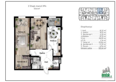 Satılır 2 otaqlı 122.61 m² yeni tikili Nizami m