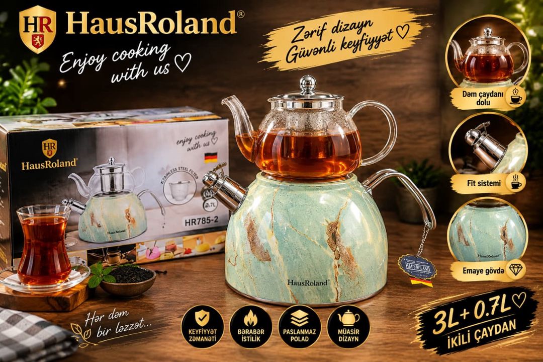 Çaydan dəsti Haus Roland, 3000 ml, 700 ml, borosilikat şüşə/paslanmayan polad — Mallar, Bakı