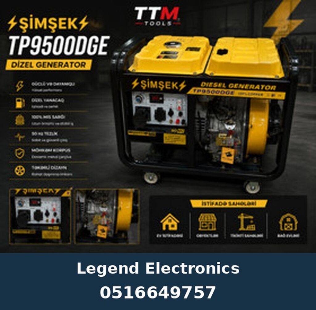 Elan başlığı: Dizel generatorı Şimşek TP9500DGE 9.5kW Elan mətni — Generatorlar, Bakı
