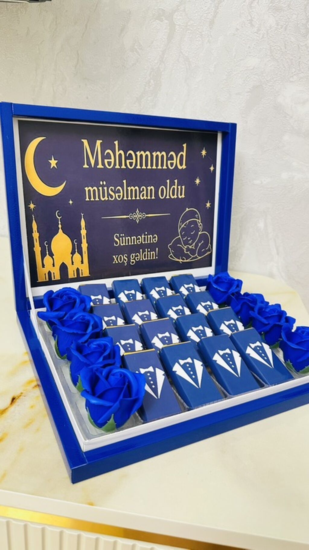 Sünnət mərasimi üçün hədiyyəlik şokolad dəsti - Mavi rəngli bərk — Bayram məmulatı, Masazır (5)