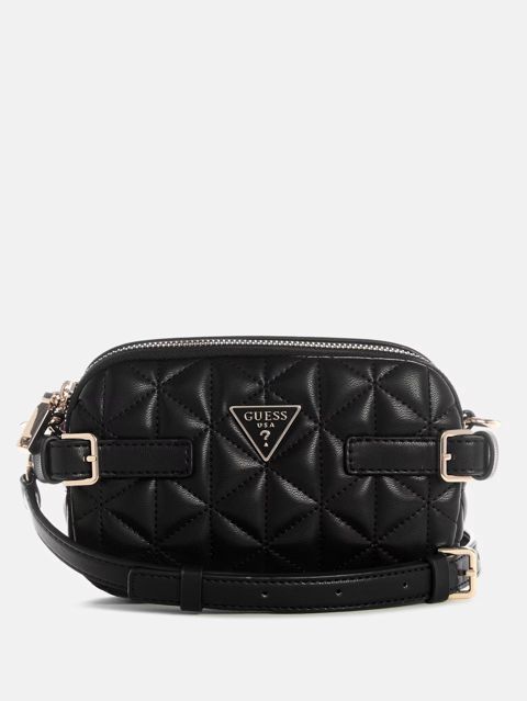 Kross-bodi çanta Guess Paisleigh Quilted Mini, süni dəri, qara, 12x18 sm — Bakı