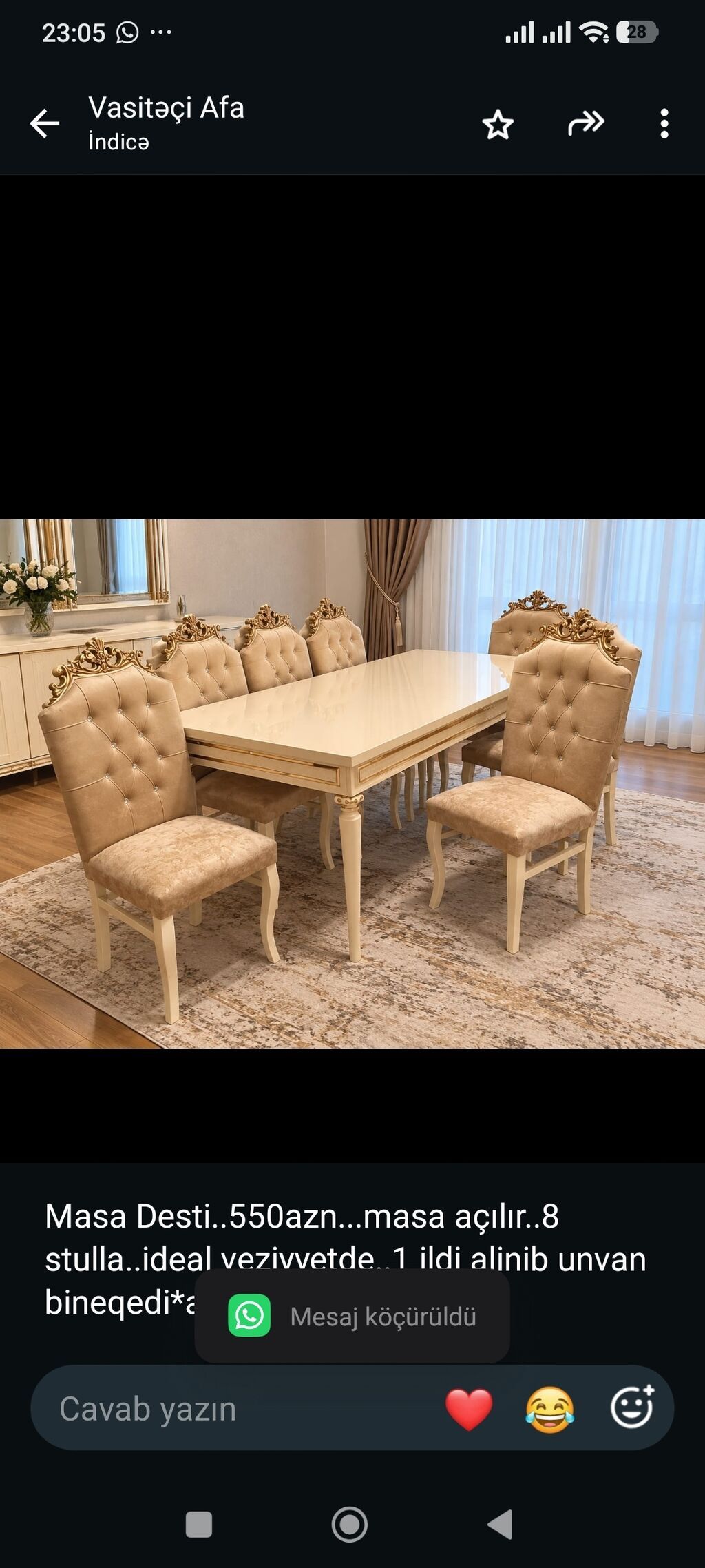 Masa Desti. 550azn. masa açılır. 8 stulla. ideal veziyyetde. 1 ildi — Masalar və stullar, Bakı