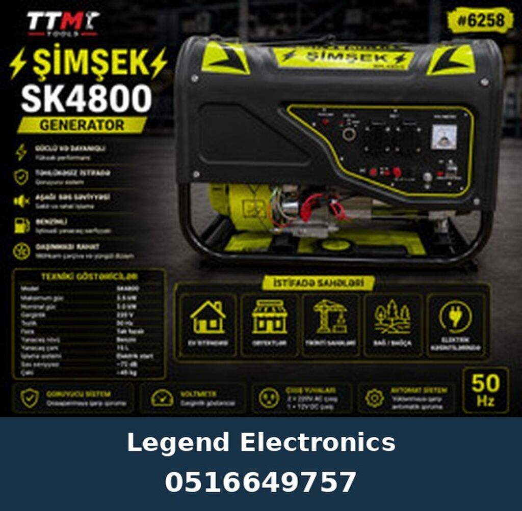 Elan başlığı: Benzin generatoru Şimşek SK4800, 3.5 kVt Elan mətni — Generatorlar, Bakı