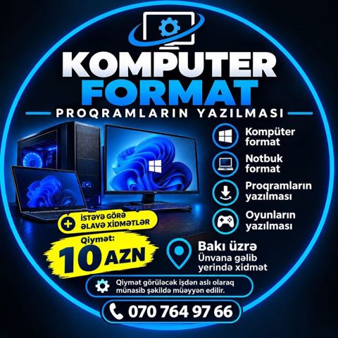 Xidmət: Kompüter və notbuk formatı, proqram və oyunların yazılması — Bakı