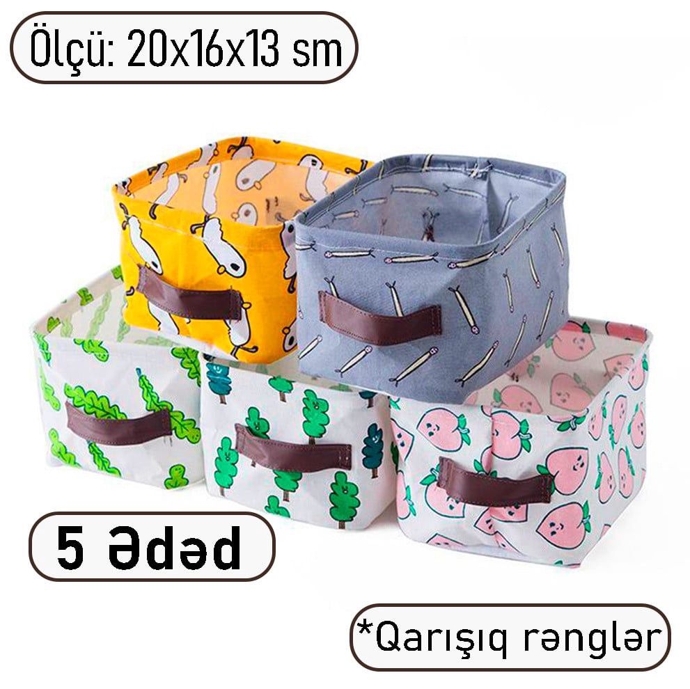 Qutular, səbətlər və saxlama çantaları Saxlama üçün mini orqanayzer 5 ədəd 20x16x13 sm parça qarışıq rəng - FenExHome06.2x5 — Mallar, Bakı