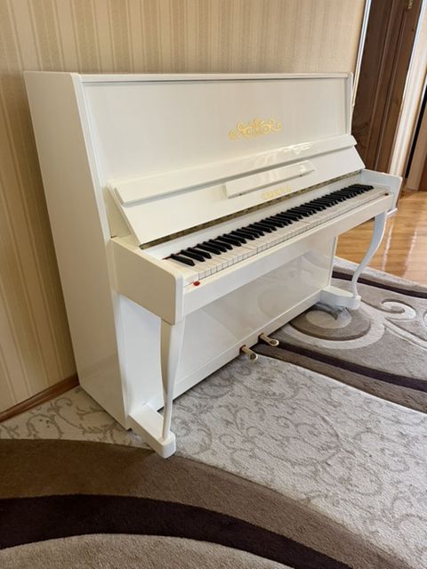 Ağ rəngdə akustik upright piano - Korpus: parlaq ağ lak örtük — Digah