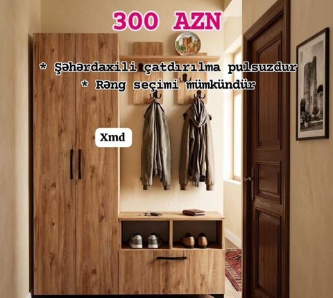 Dəhliz üçün çoxfunksiyalı mebel dəsti - Təbii ağac teksturalı — Bakı
