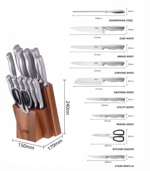 Bıçaq dəsti Winning Star, OP-774480, Paslanmayan polad, 15 əd, 203 mm/226 mm/245 mm/311 mm/333 mm — Bakı