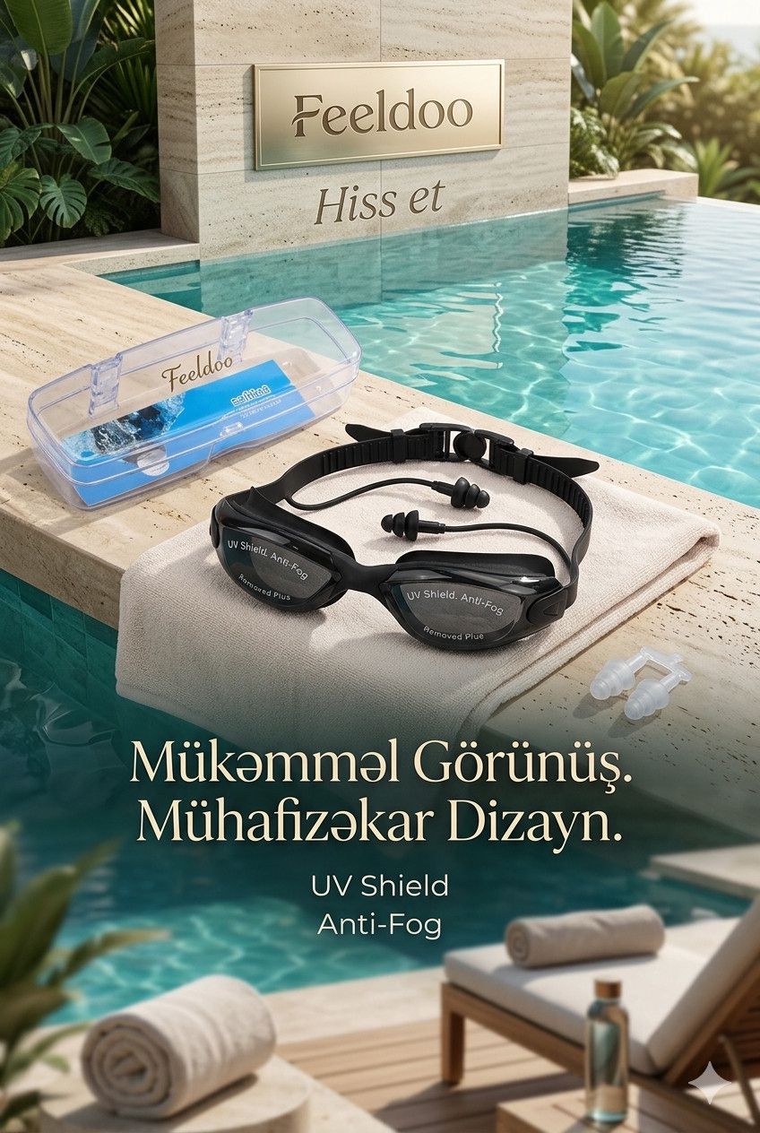 Üzgüçülük üçün eynək DT-Feeldoo, burun üçün sıxma və qulaq qoruyucuları ilə, qara — Mallar, Bakı (2)