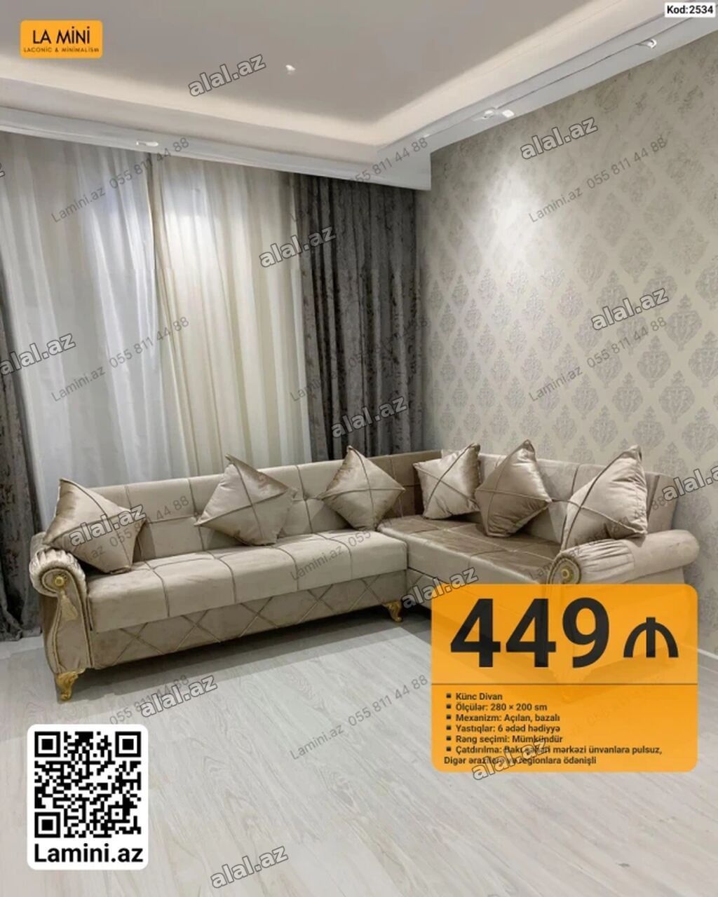 Künc divan – klassik dizayn və rahatlıq bir arada - Ölçü: 280 200 — Mebel, Bakı