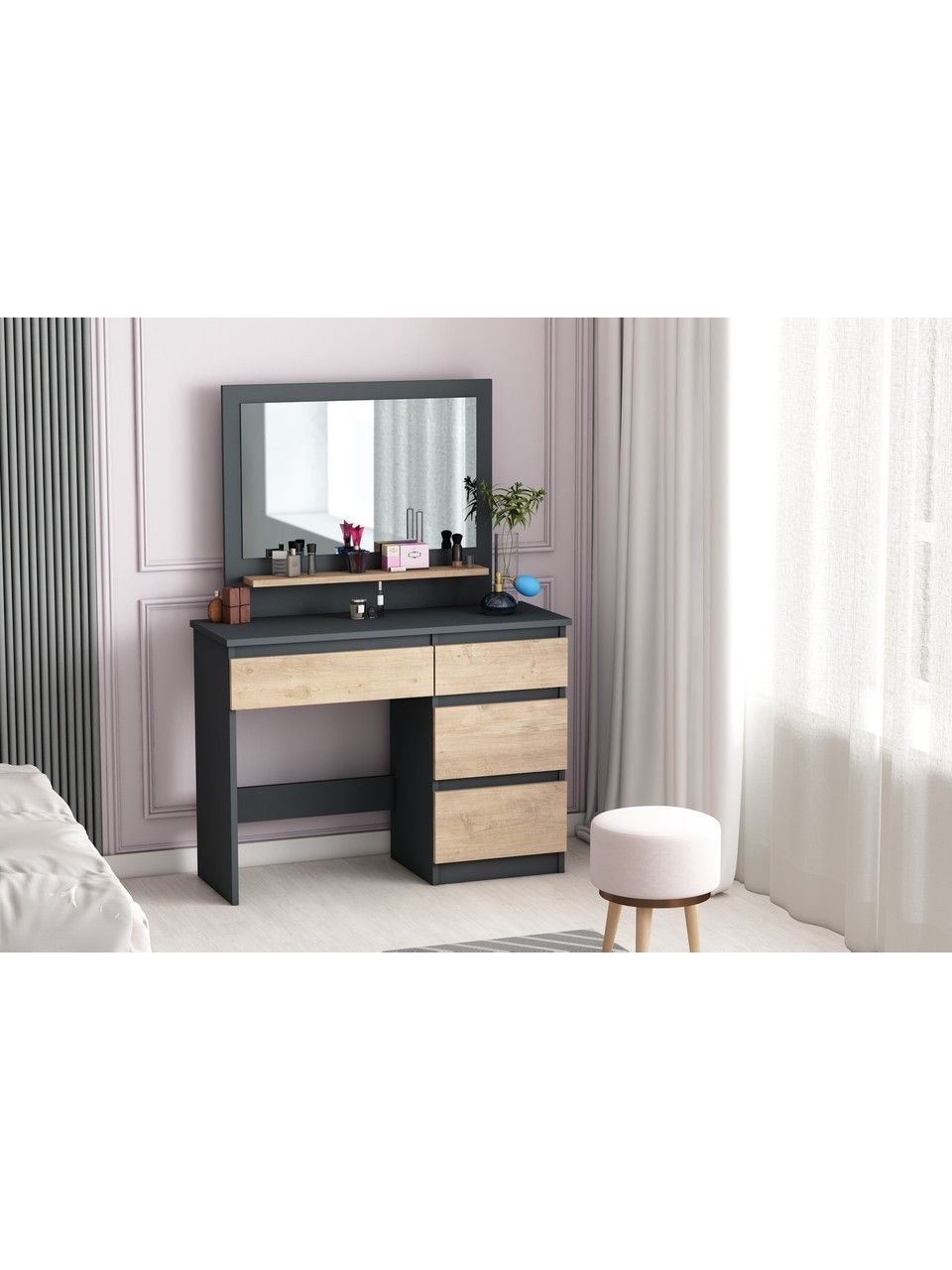 Makyaj masasi Elegant ZARR4004, laminat, qara/bej, 75x100x43 sm — Mallar, Bakı (2)