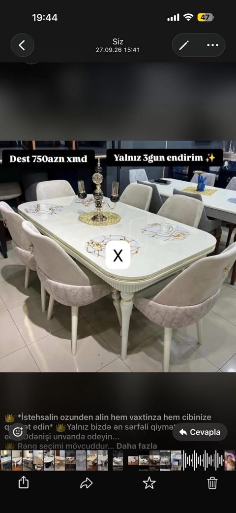 Mətbəx/Qonaq otağı üçün yemək dəsti - Dəst: masa + 6 kreslo tipli — Bakı