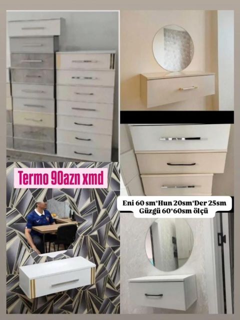 Asılmaya uyğun termo makyaj/aksesuar dolabı və dairəvi güzgü — Bakı