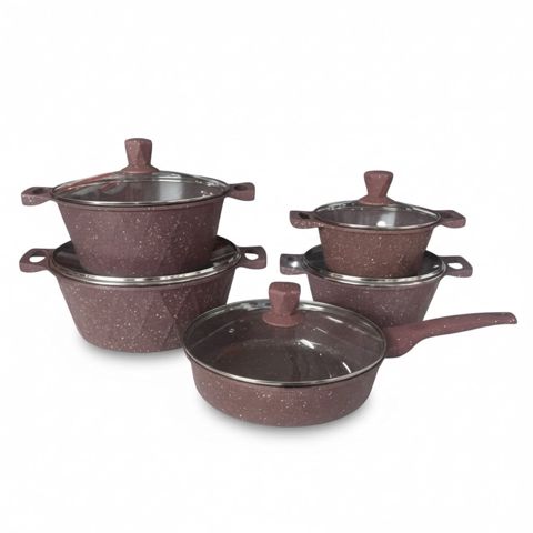 Qab-qacaq dəsti Zegna Home KahnMix070103, 10 əd, alüminium/şüşə, qranit örtüklü, qazan 20/24/28/32 sm, tava 28 sm, qəhvəyi - KahnMix070103 — Bakı