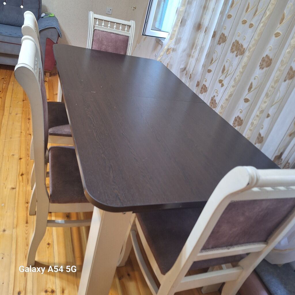 Qonaq otağı üçün, İşlənmiş, Açılan, Dördbucaq masa, 6 stul — Masalar və stullar, Bakı (2)