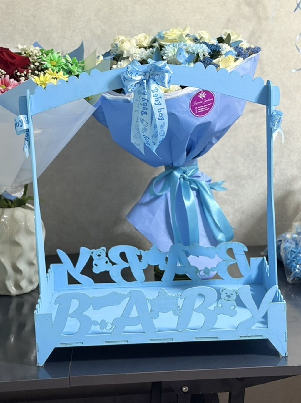 Mavi temalı “Baby Boy” dekorativ səbət/dəst qutusu - Material: bərk — Dekorasiyalar, Bakı (2)
