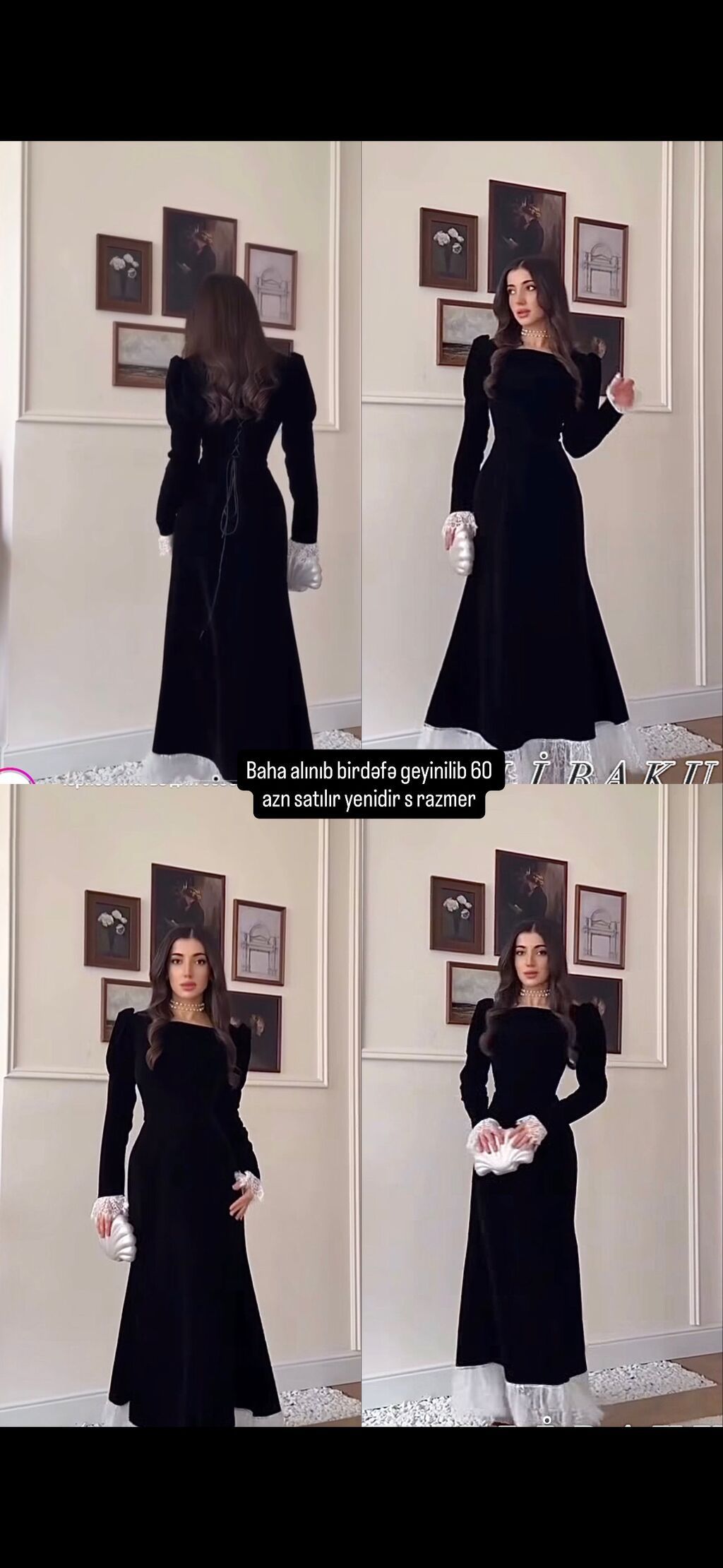 Qara məxməri uzun don - Model: uzun, baldırdan aşağı uzunluq, A-kəsim — Axşam paltarları, Bakı