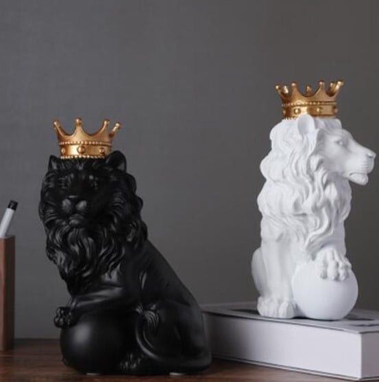 Suvenir Heyrətamiz Aslan Tacı Kral Heykəli, qatran, qar rəng, 3D heyvan heykəli, 17×12×23 sm və ya 25×13×18.5 sm - prl_0128 — Mallar, Bakı (3)
