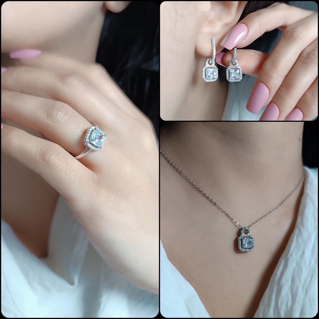 Zinət dəsti boyunbağı və sırğa və üzük 91231398, gümüş 925 əyar — Mallar, Bakı