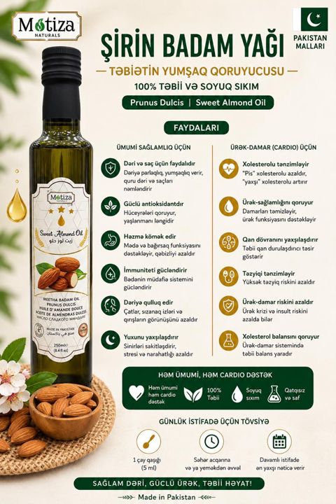 Saç üçün yağ Motiza Natural Sweet Almond 250 ml — Bakı