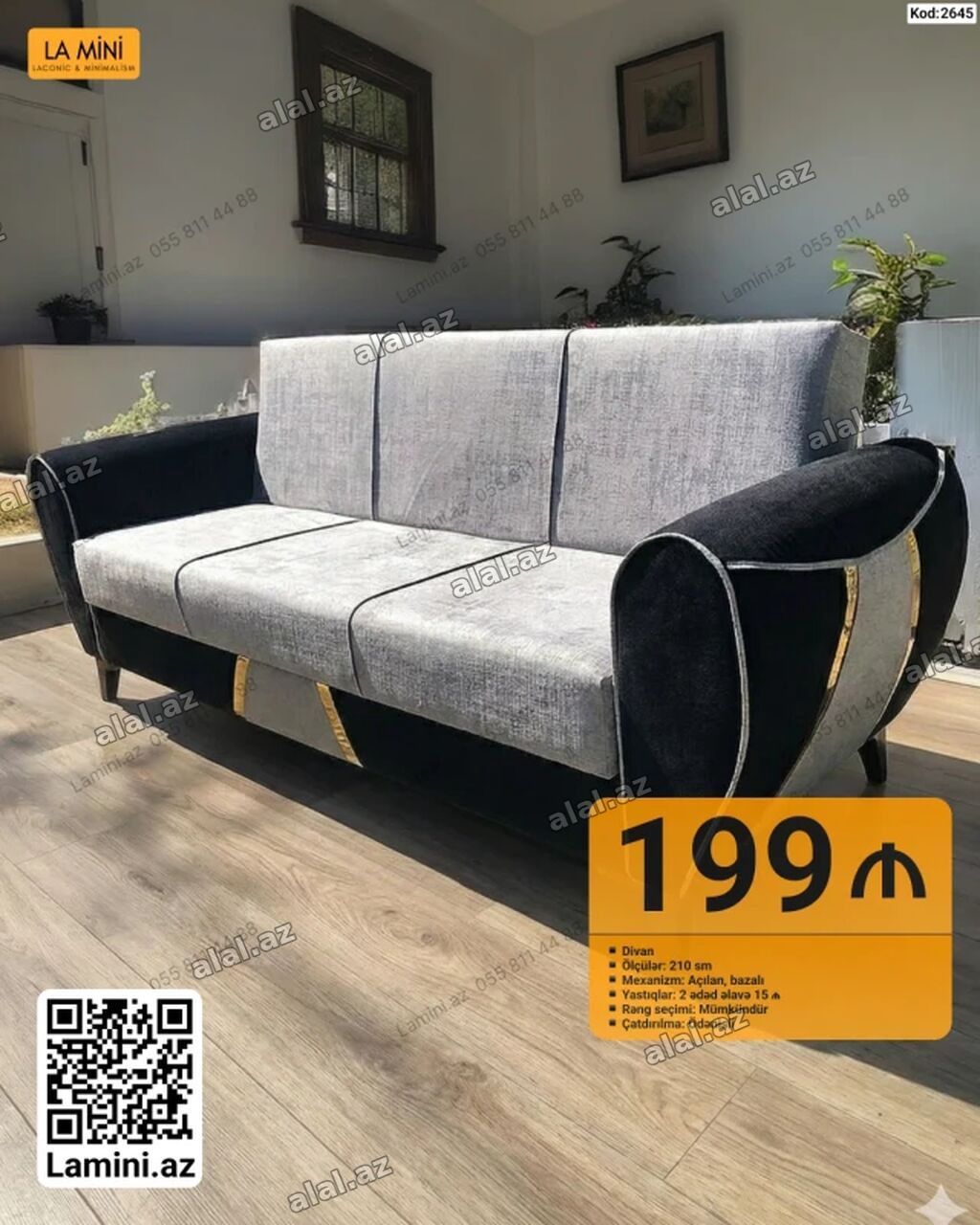 Divan – La Mini (Kod: 2645) Ölçü: 210 sm Mexanizm: Açılan — Mallar, Bakı