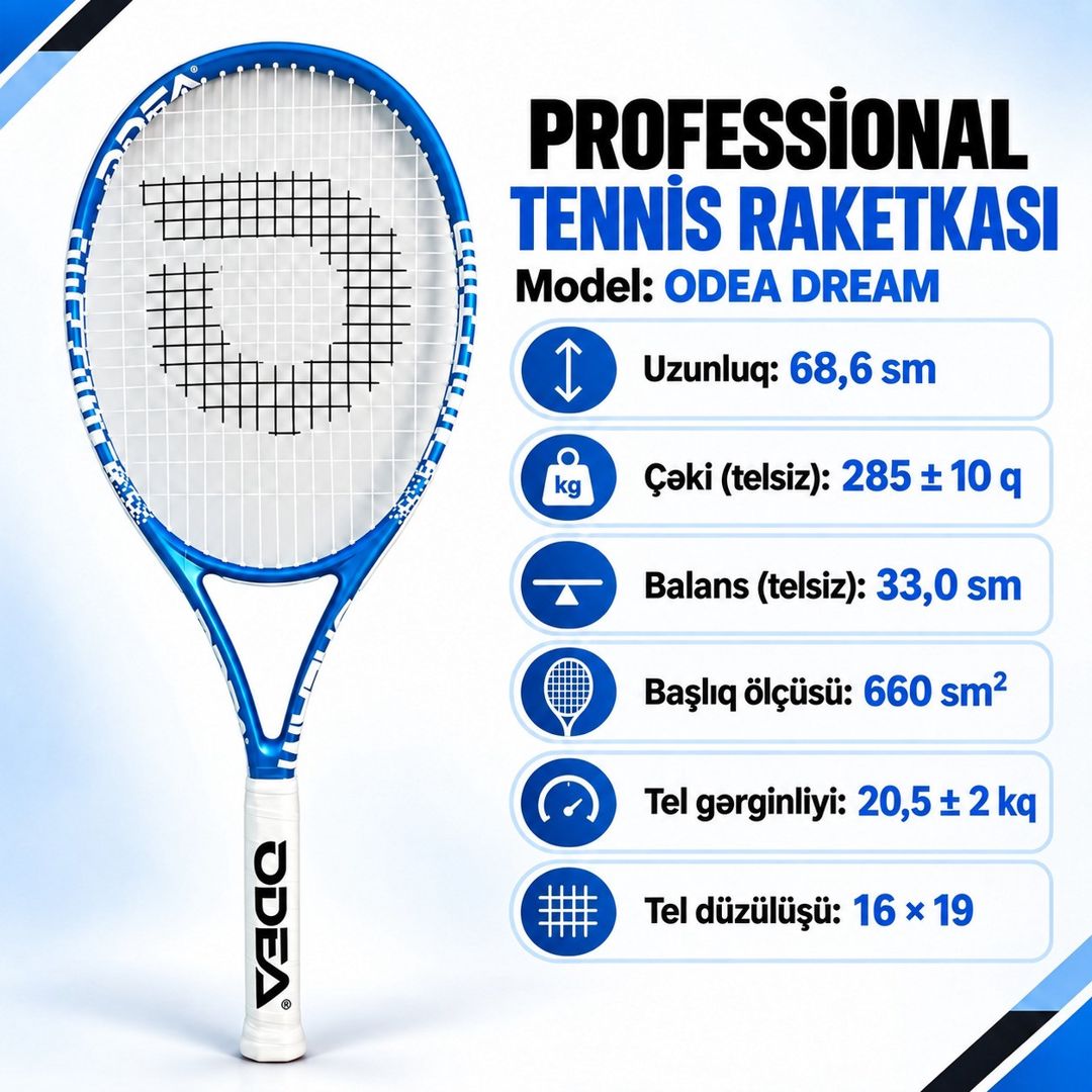Tennis raketkası Odea, Mavi, Böyüklər üçün, G2 — Mallar, Bakı
