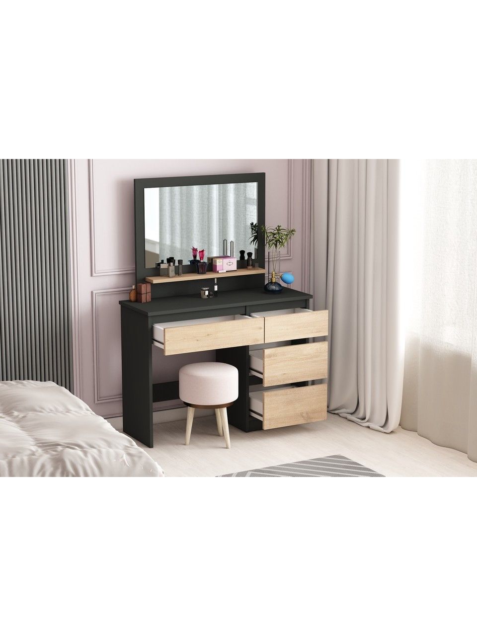 Makyaj masasi Elegant ZARR4004, laminat, qara/bej, 75x100x43 sm — Mallar, Bakı (3)