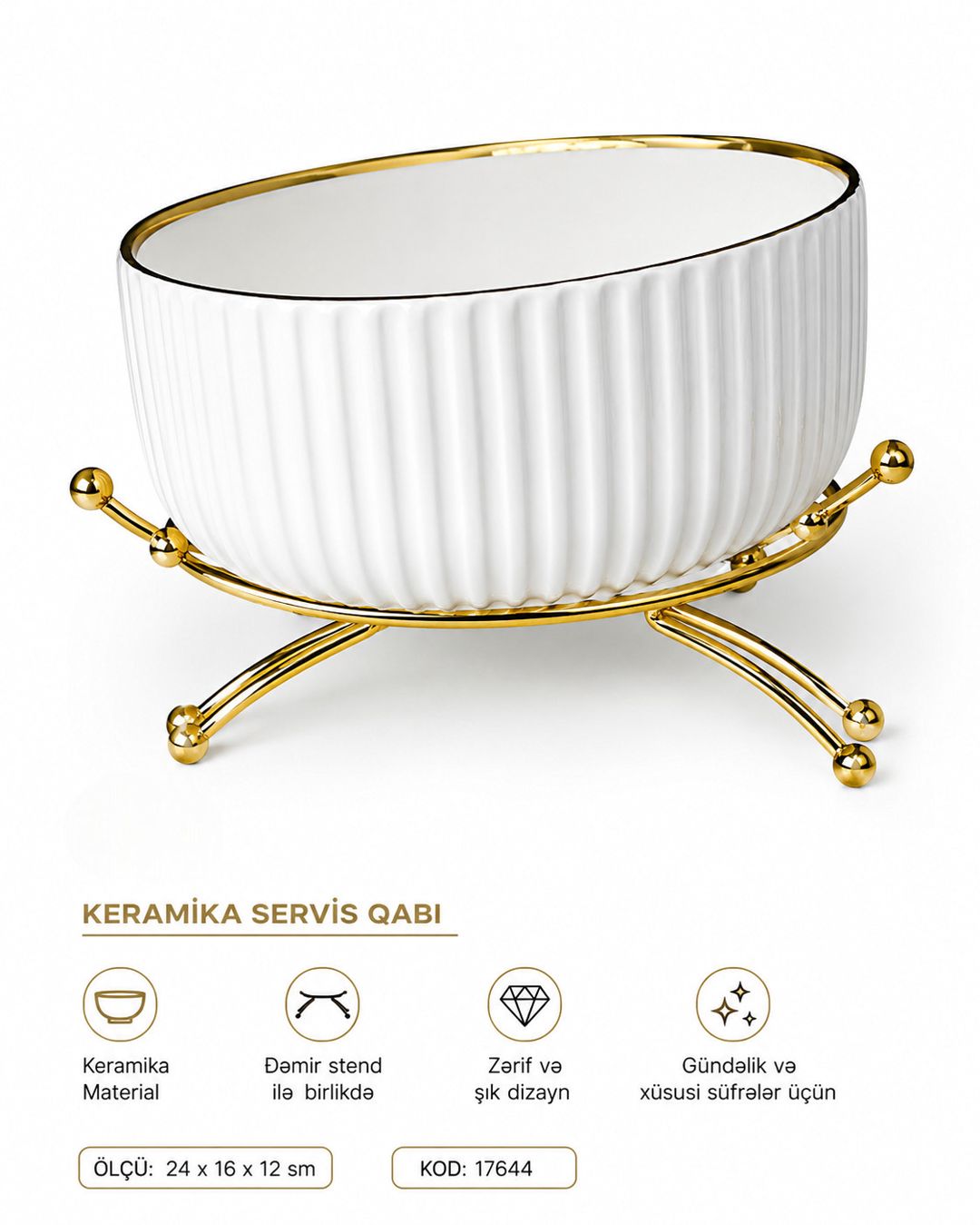 Şirniyyat qabı, dairə, keramika, 24x16x12 sm — Mallar, Bakı