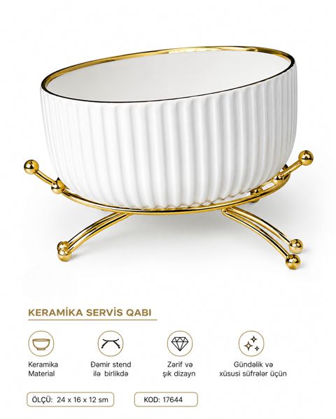 Şirniyyat qabı, dairə, keramika, 24x16x12 sm — Bakı