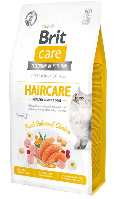 Quru yem Brit Care Cat Grain Free Hair Care Healthy & Shiny Coat dərinin sağlamlığı və tükün parlaqlığı üçün, qızılbalıq və toyuq ilə, 7 kq — Bakı