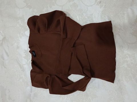 Qadın koftası – qəhvəyi rəng - Model: beldən kəmərli/top bağlamalı — Digah