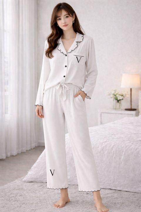 Qadınlar üçün şalvarlı pijama dəsti 5489, ağ, bambuk, ölçü XL — Bakı
