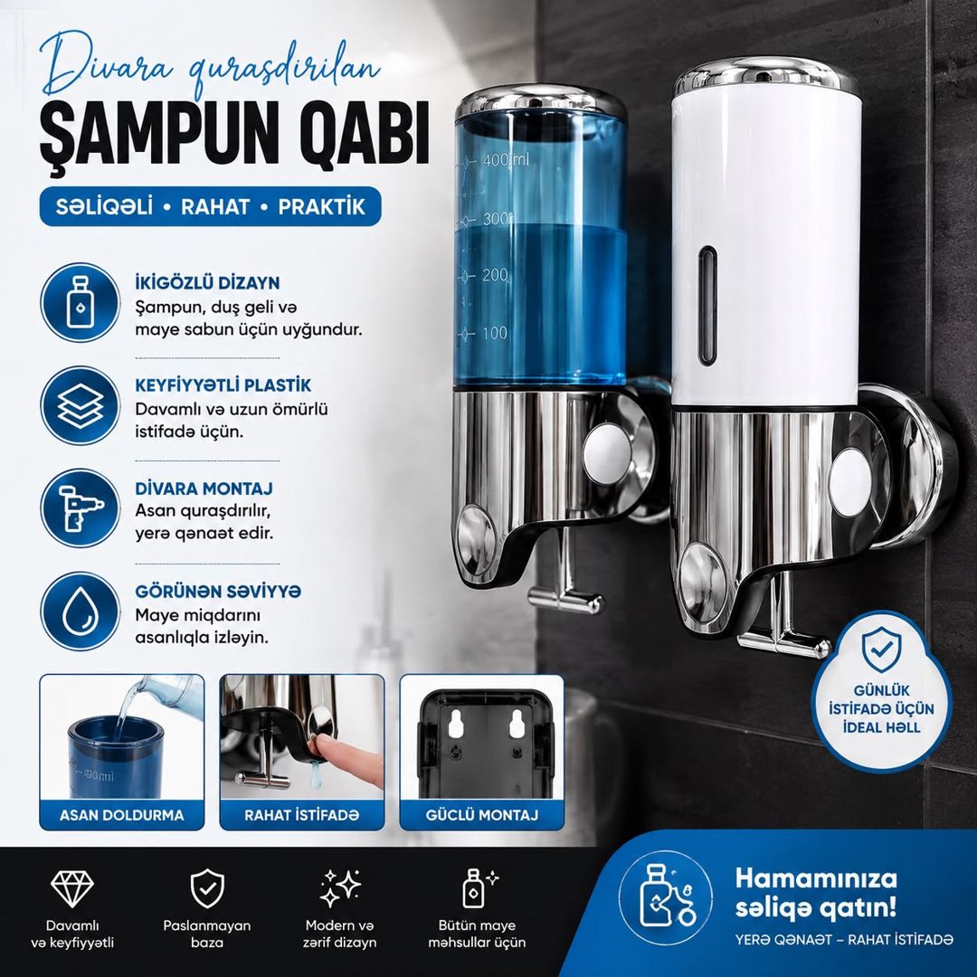 İkili mexaniki dispenser, plastik, 700 ml — Mallar, Bakı (2)
