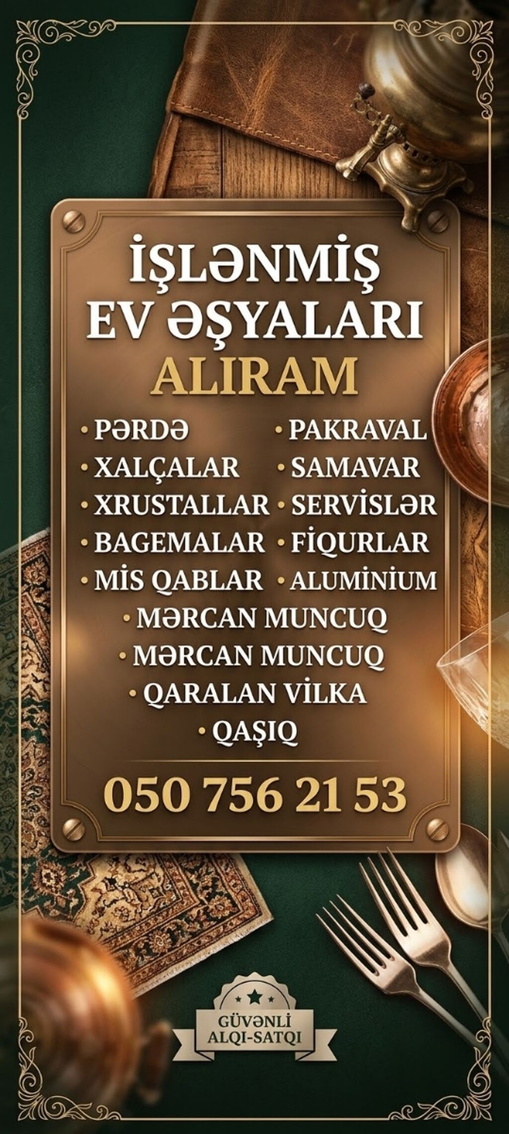 Xidmət: İstifadə olunmuş ev əşyalarının qəbulu Aşağıdakı — Qablar və mətbəx əşyaları, Bakı