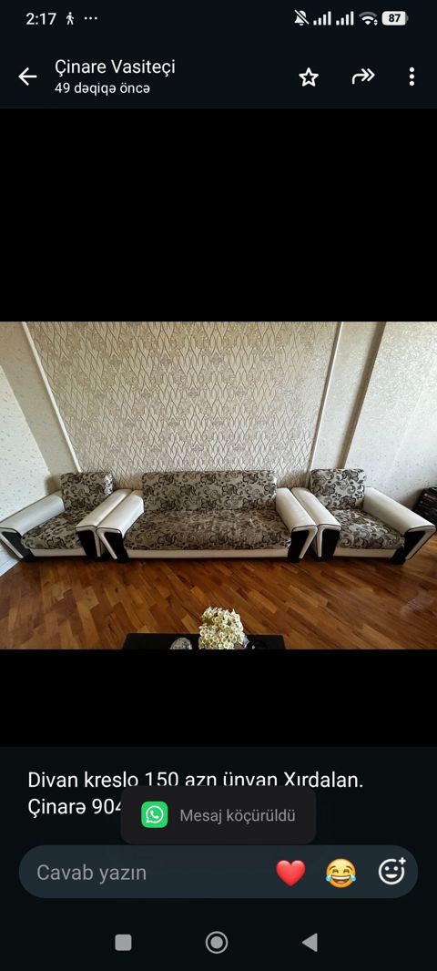Divan kreslo 150 azn ünvan Xırdalan. Çinarə 9043 — Bakı