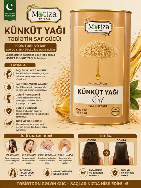 Kosmetik yağ Motiza Natural Küncüt 1000 ml — Bakı