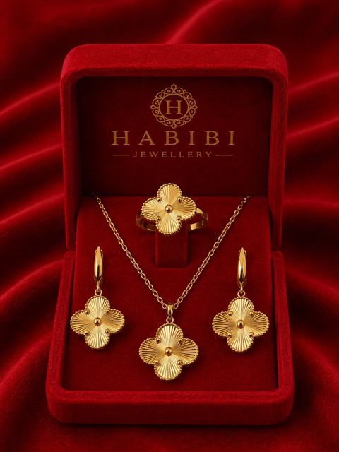 Zinət dəsti kulonlu zəncir, sırğa və üzük Habibi Jewellery HJ523, qızıl 585 əyar — Bakı