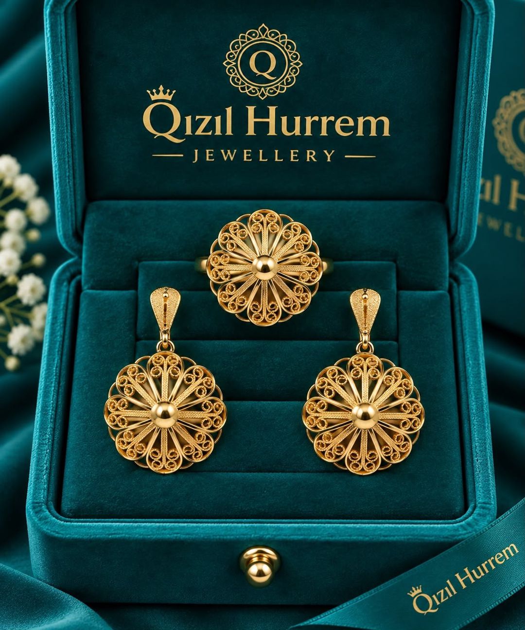 Zinət dəsti sırğa və üzük Qızıl Hurrem HG345, qızıl 585 əyar — Mallar, Bakı
