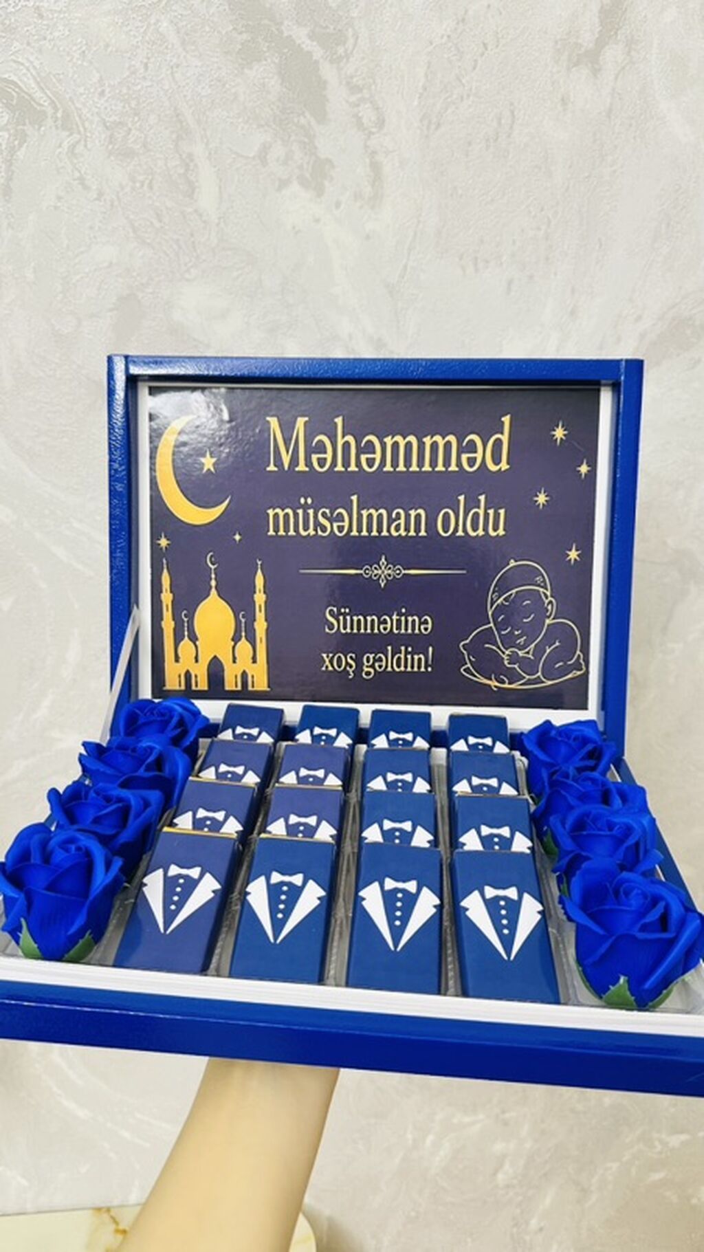Sünnət mərasimi üçün hədiyyəlik şokolad dəsti - Mavi rəngli bərk — Bayram məmulatı, Masazır (4)