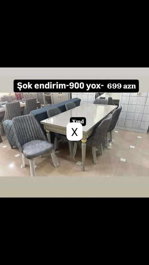 Yemək otağı dəsti – masa və stullar - Rəng: boz tonlarda, neytral və — Bakı