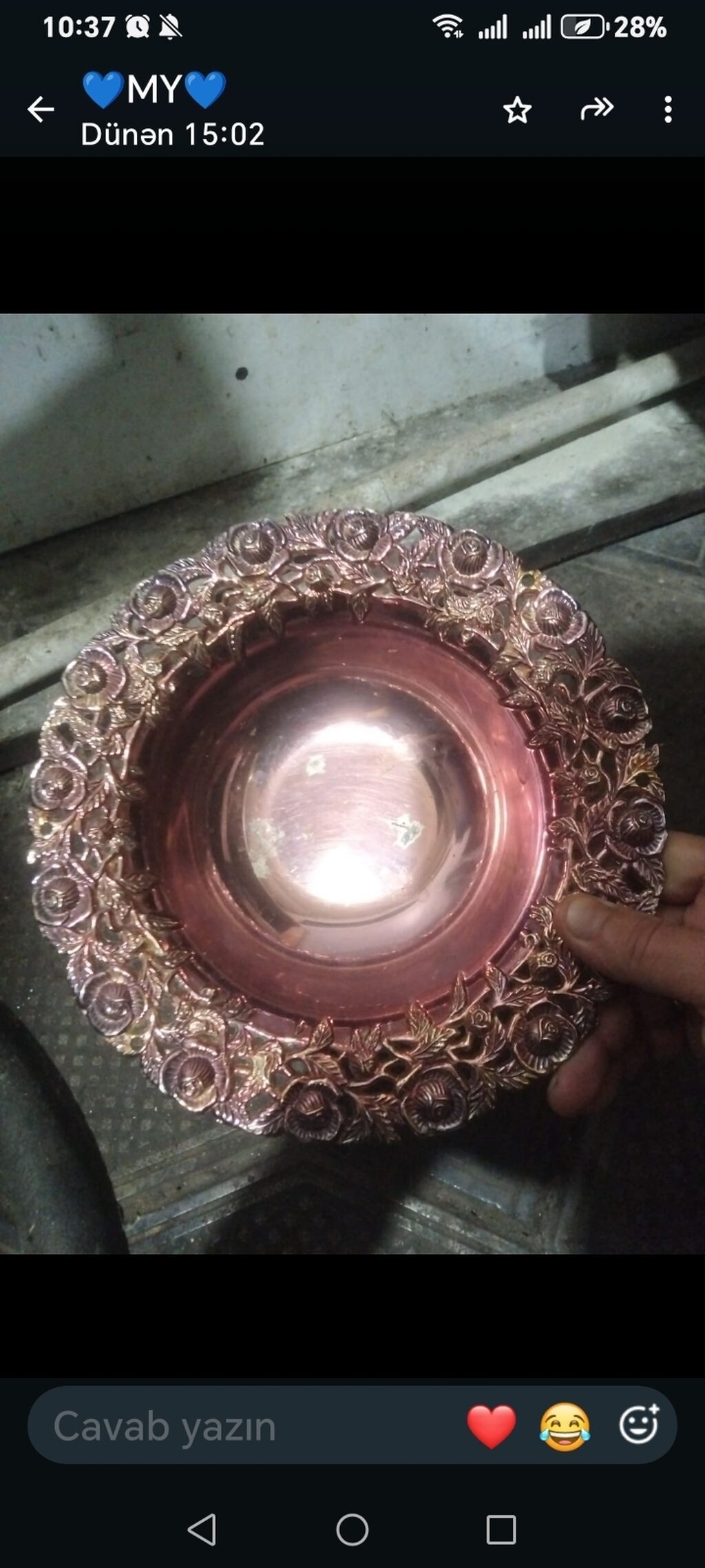 Mis rəngli dekorativ qab - Material: metal (mis rəngli örtük) — Süfrə qabı, Bakı (2)