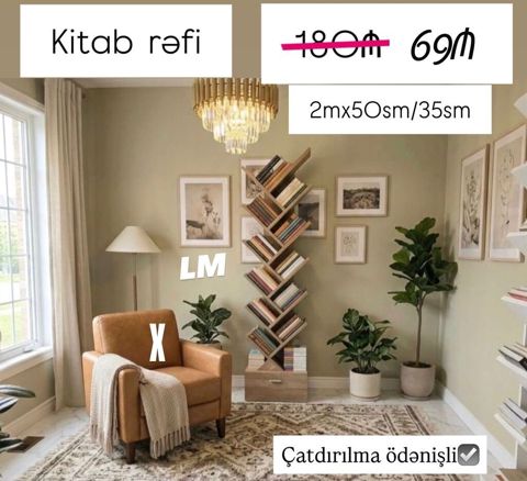 Kitab rəfi - Model: Ağacdan hazırlanmış, “Z” formasında şaquli kitab — Bakı