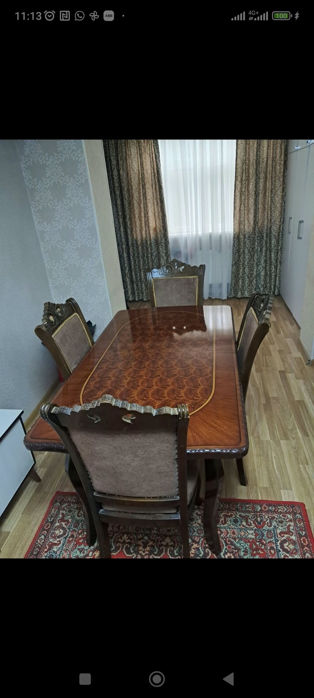 Mebel dəsti: açılan masa + 4 ədəd stul - Klassik üslubda taxta yemək — Masalar və stullar, Bakı