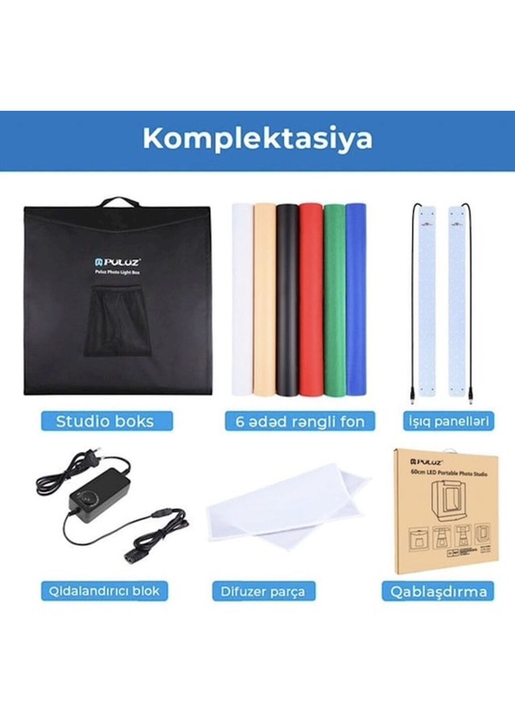 Puluz Foto Light Box – 60×60×60 sm portativ fotoqutu Məhsulunuzun — İşıq avadanlığı və aksesuarlar, Masazır (8)