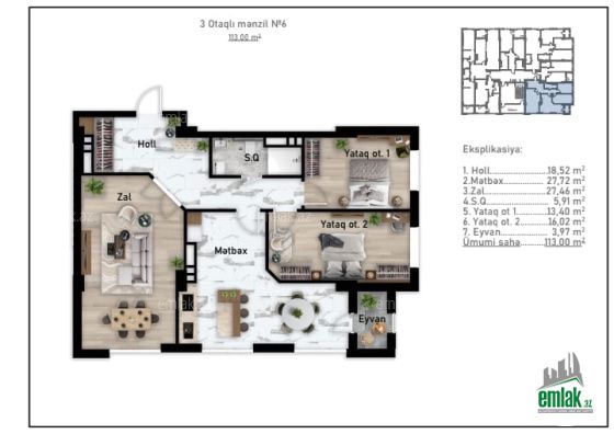 Satılır 3 otaqlı 113 m² yeni tikili Nizami m — Mənzil (3)
