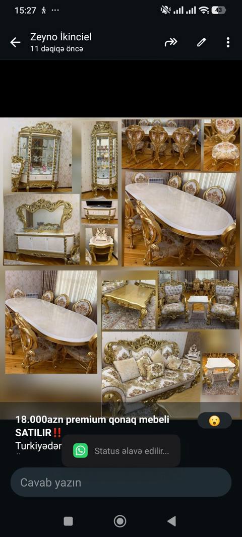 *18.000azn premium qonaq mebeli Satılır*‼ Turkiyədən 32000$ alınmışdı — Aişə Xanım — Қонақ бөлмеге